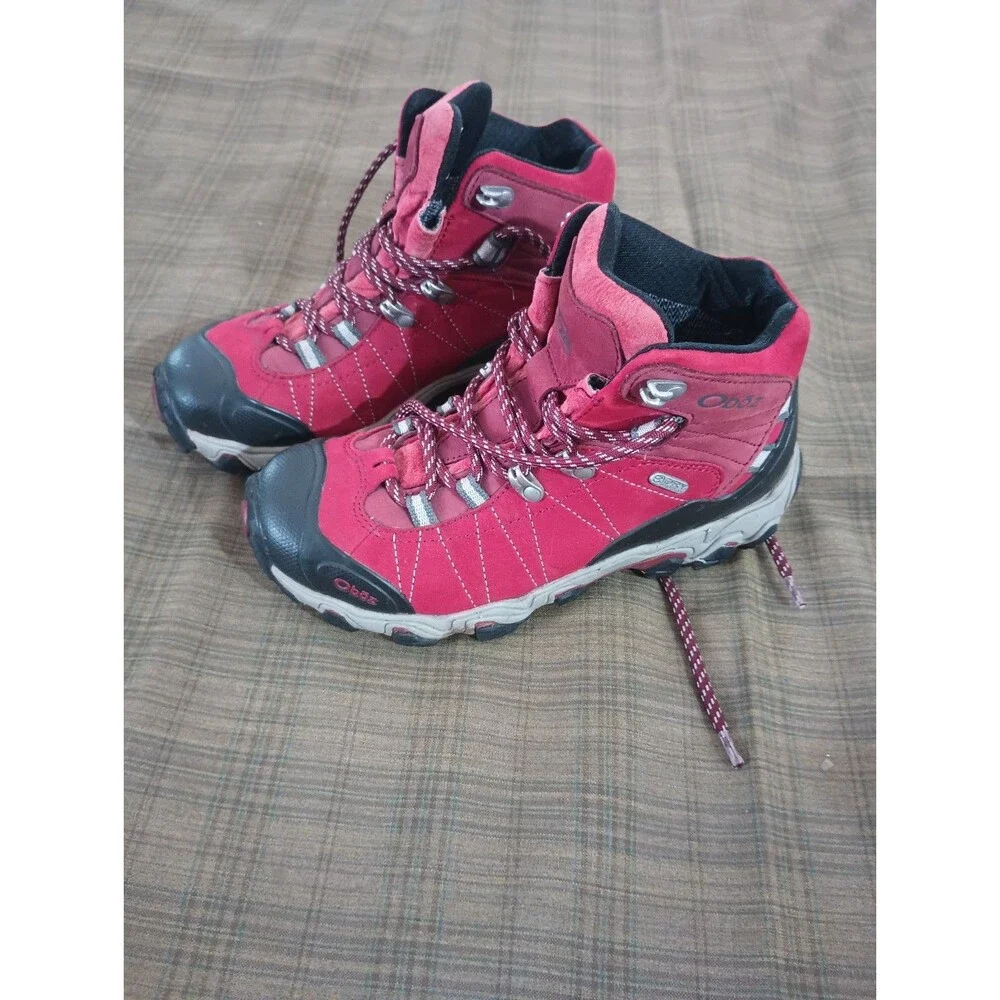 New Oboz Sypes Mid Leather B-Dry Waterproof Hiking Boot Womens  Burgundy Sz 6.5